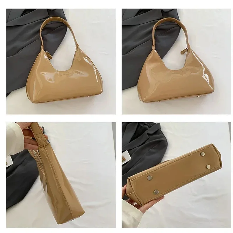sac à bandoulière en cuir verni pour femmes, marque de luxe, fourre tout de bonne qualité, sac à aisselles étanche, couleur unie, sac à main pour femmes
