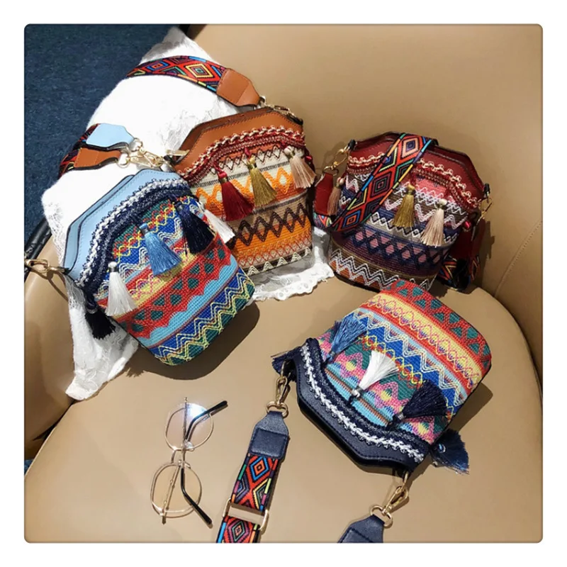 sac à bandoulière bohème ethnique pour femme, pompon vintage, tissé à la main, sac à bandoulière hippicopter, sacs initiés, sac à main pour femme, e27