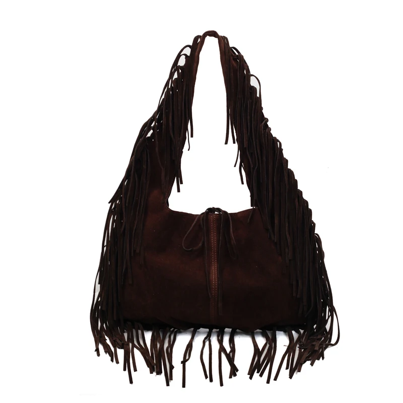 Sac Hobo à franges en Faux daim, sac Hobo à pompon de couleur unie, sac à bandoulière ample à grand nœud, léger pour filles et femmes, cadeaux d'anniversaire