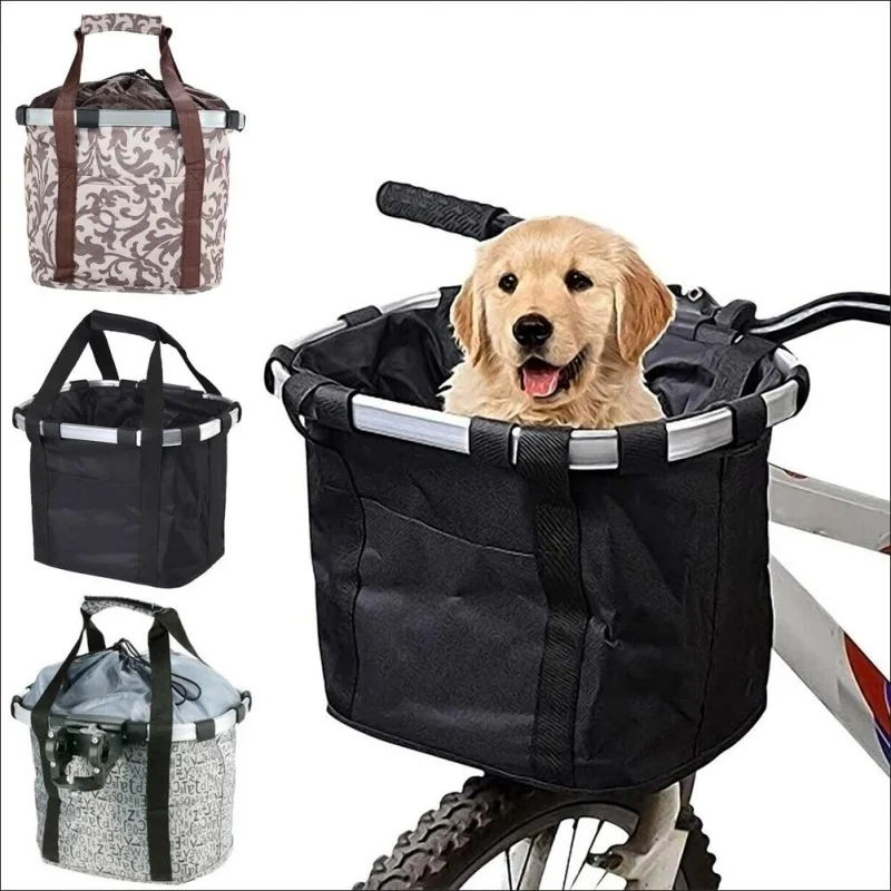 Panier avant de vélo 2 en 1, petit chien de compagnie, pochette de transport détachable pour vtt, Tube de guidon de cyclisme, sac à bagages pliable suspendu, charge de 5KG