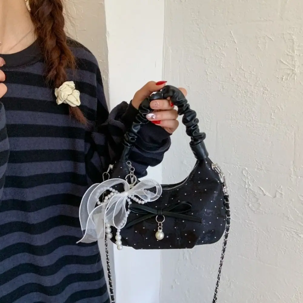sac à main plissé avec nœud élégant, tendance, polyvalent, élégant, avec rubans, sangle réglable, fermeture éclair, pour femmes et filles