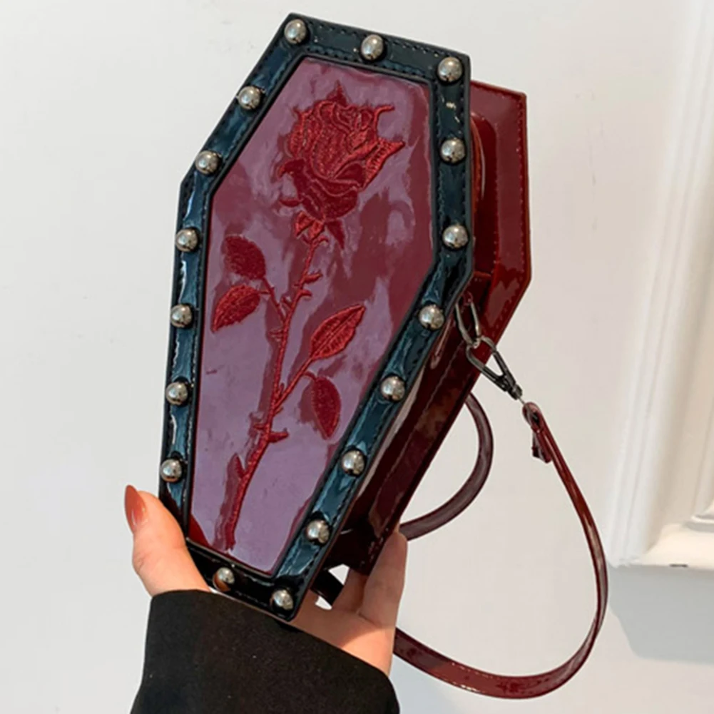 sac à main gothique en forme de cercueil de grande capacité, sangle réglable, toile d'araignée, sac hobo en cuir pu, halloween
