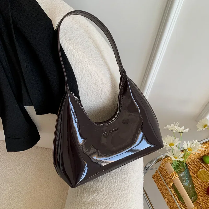 sac à bandoulière en cuir verni pour femmes, marque de luxe, fourre tout de bonne qualité, sac à aisselles étanche, couleur unie, sac à main pour femmes