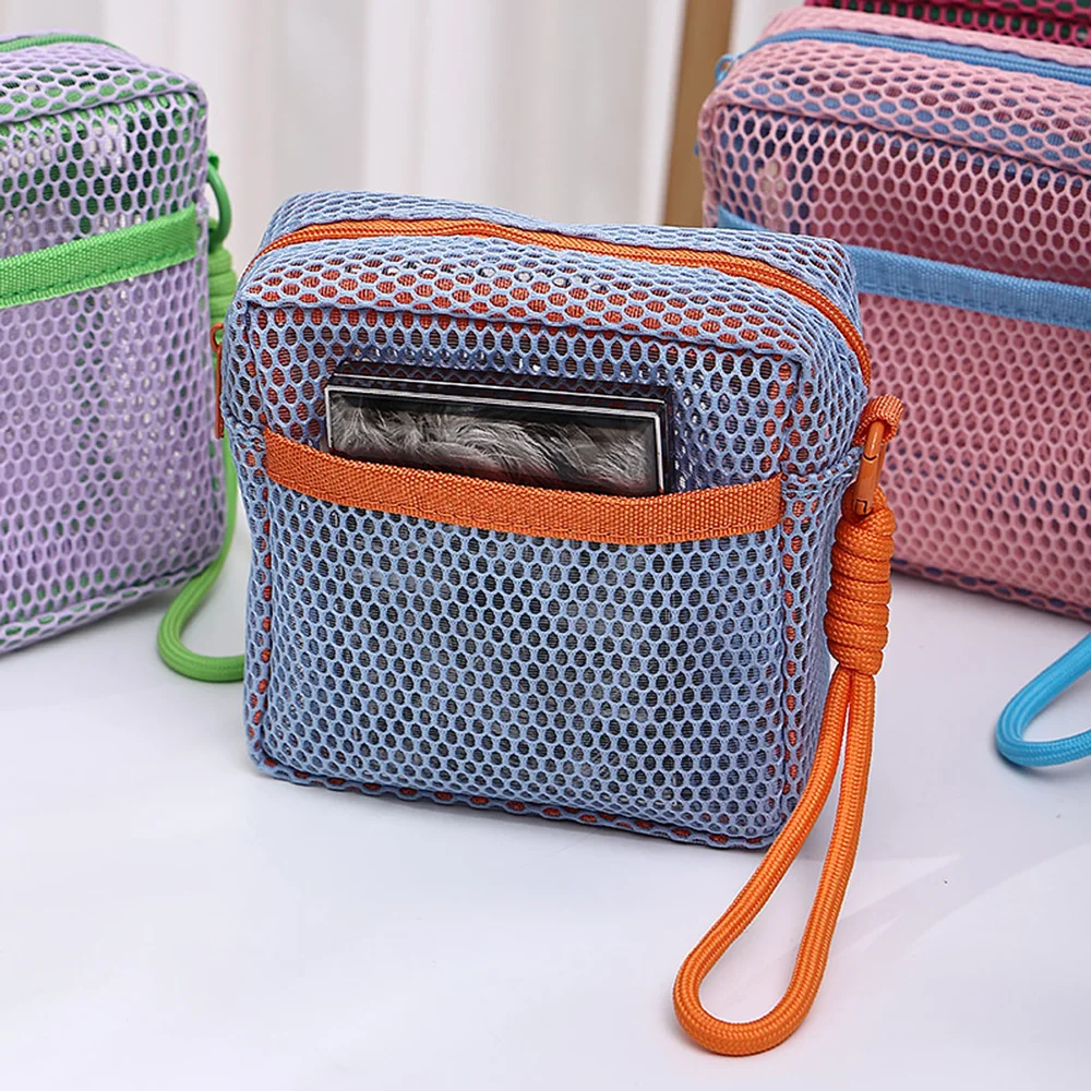 sac cosmétique carré en maille, sac de rangement cosmétique carré portable avec multi poches, sac de rangement polyvalent pour articles divers