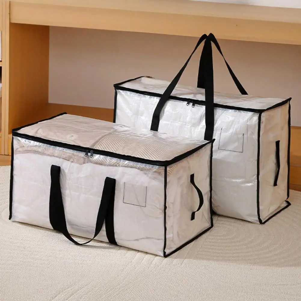 grand sac de rangement pour couette, bac de rangement transparent avec couvercle, poignées renforcées, fourre-tout de rangement pliable et étanche pour emballage de vêtements