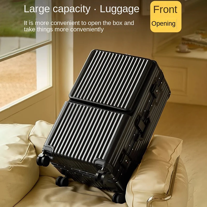 valise à ouverture avant 2025, nouvelle grande capacité, bagages à cadre en aluminium de 20/30 pouces avec porte gobelet usb, sac pour ordinateur portable, valises de voyage