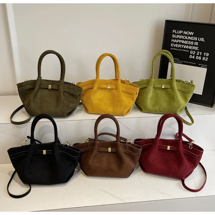 sacs à main fourre tout en cuir suédé mat pour femmes, sac à bandoulière rétro de grande capacité, design de ceinture d'automne et d'hiver
