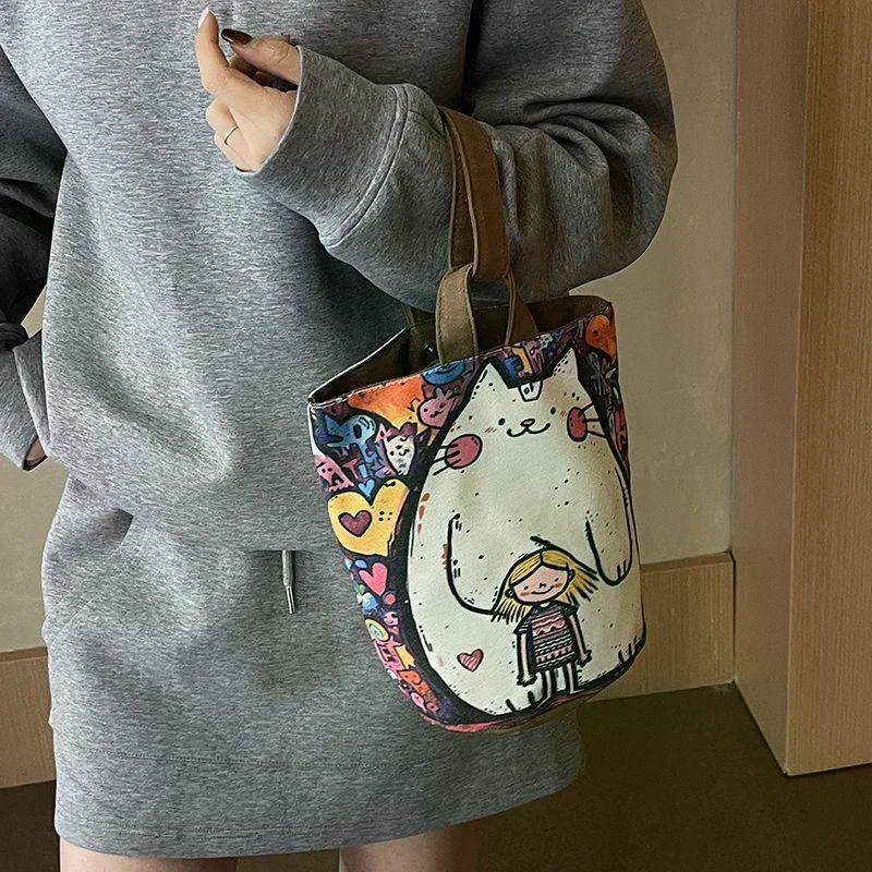 sac seau portable en toile pour fille, sac à main pour téléphone portable, mignon, 2025