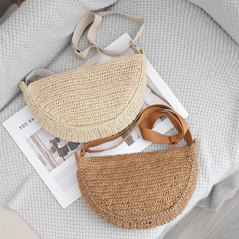 sac à main en paille tissé pour femme, bandoulière hobo, vacances d'Été, plage, ix, poudres sous les bras, sangle réglable