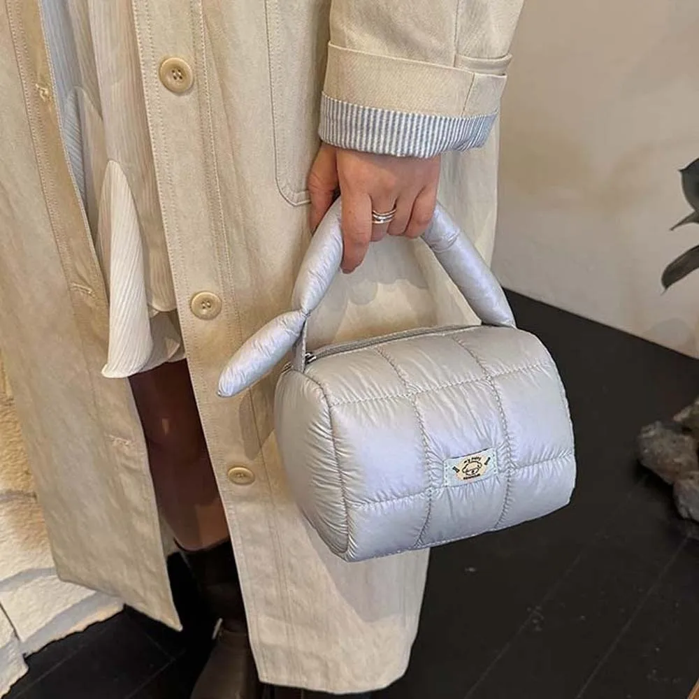 sac matelassé à grille plissée en nylon, organisateur de cosmétiques portatif léger, grande capacité, pochette fourre tout gonflée anti éclaboussures d'eau