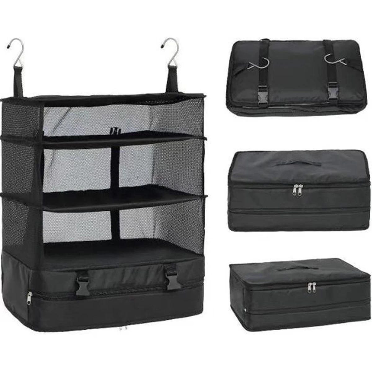 organisateur de bagages de voyage, étagères de voyage portables, sac de valise à 3 étagères, cube d'emballage pliable, sac de rangement pour placard suspendu, espace