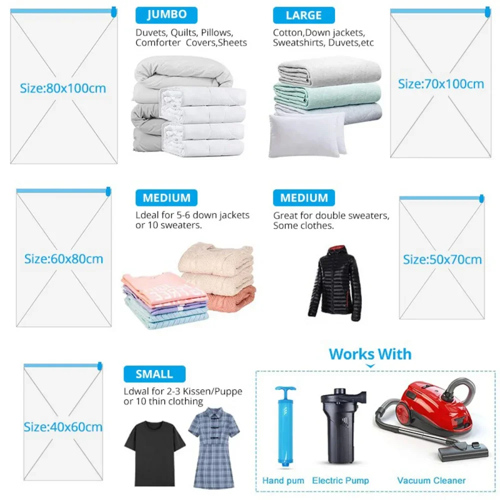 sac de compression sous vide épaissi, sac sous vide transparent pour couette, sac de rangement et de tri des vêtements ménagers, 4 pièces