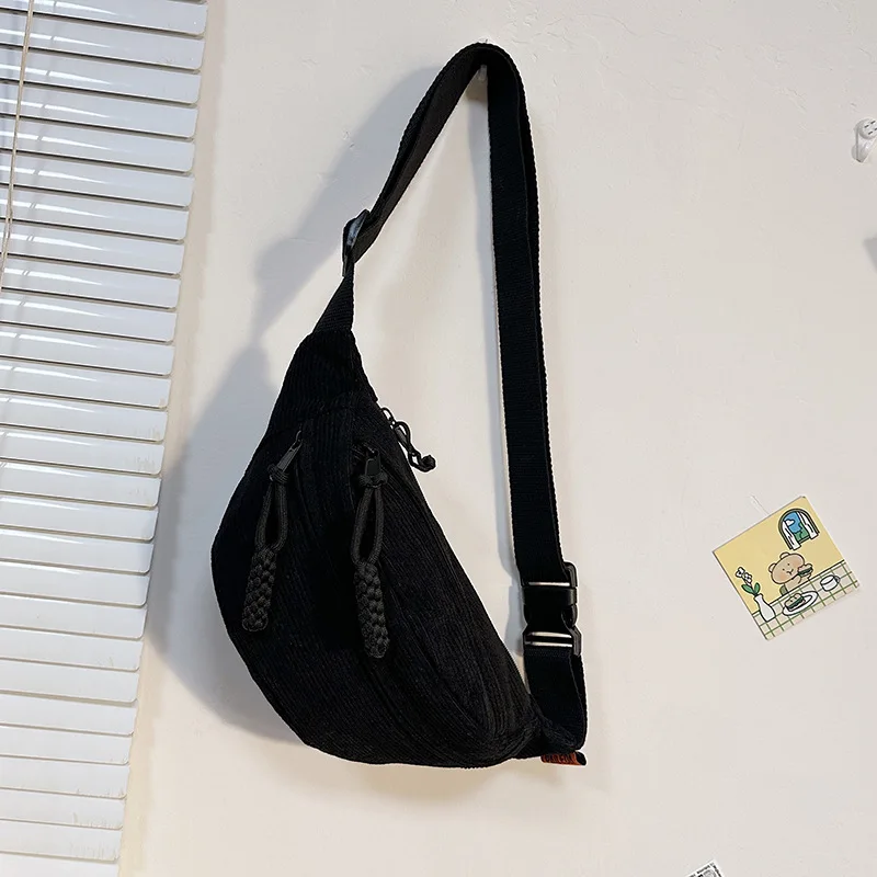 nouveau sac de poitrine simple à la mode couleur unie fanny pack sac de sport décontracté sacoche en velours grande capacité étudiant