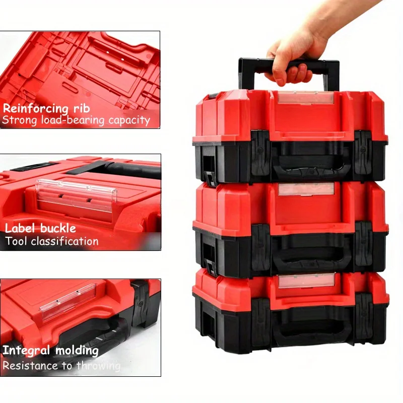 boîte à outils empilée en plastique, valise multifonctionnelle, boîte à outils de rangement de matériel, organisateur d'outils portables pour électricien charpentier