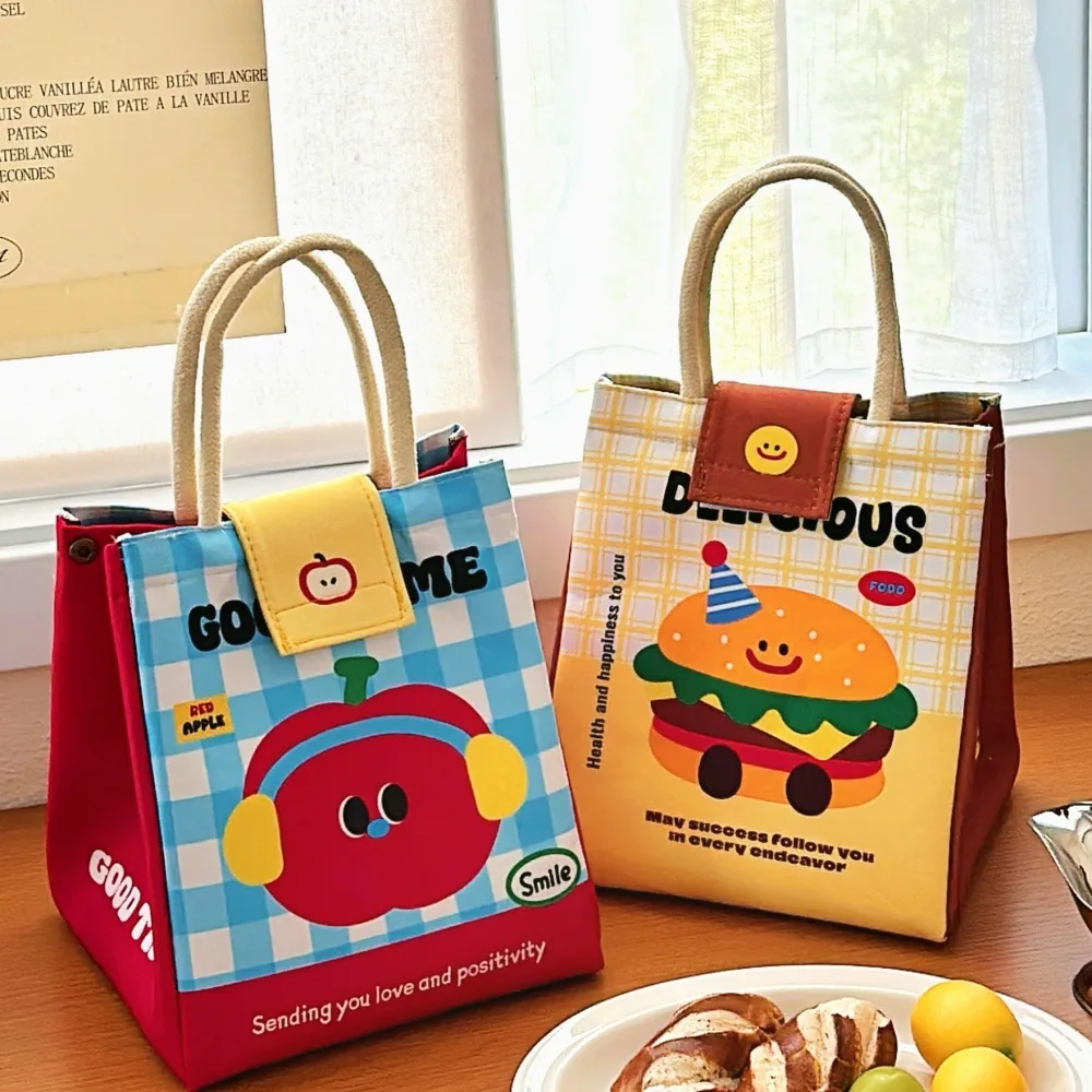 sac à bento mignon pour employés de bureau, fourre tout de grande capacité, sac de conservation isolé de dessin animé, sac de boîte à déjeuner pour étudiants