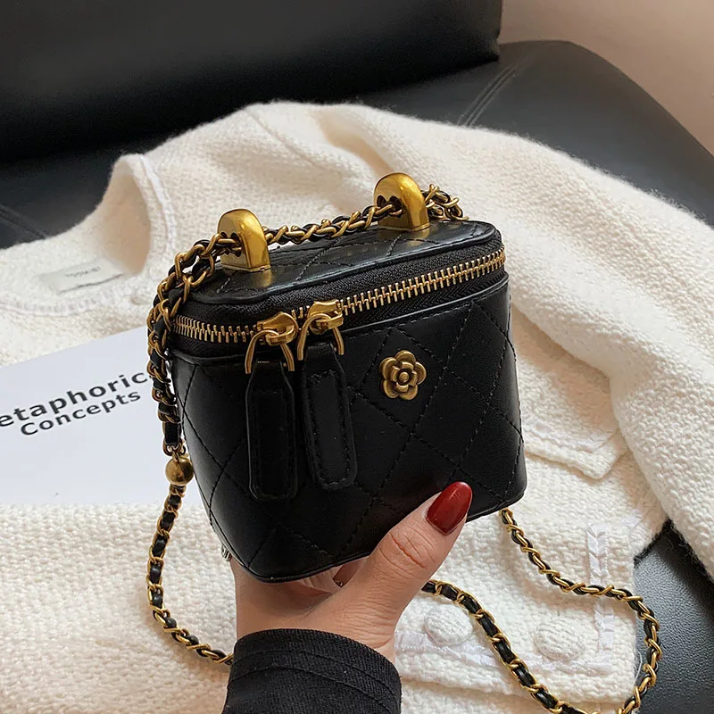 petit sac seau à bandoulière pour femmes, mini pochettes classiques, petit sac carré, sac à main avec chaîne en métal