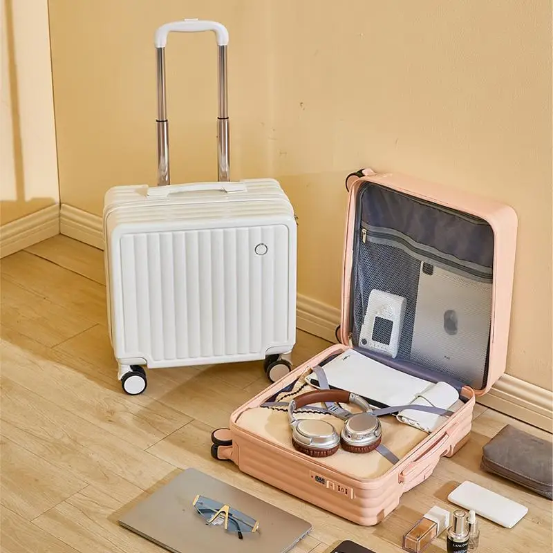 valise de voyage de 18 pouces, jolie valise de compagnie aérienne, boîte à mot de passe, roue silencieuse, châssis léger monté universel