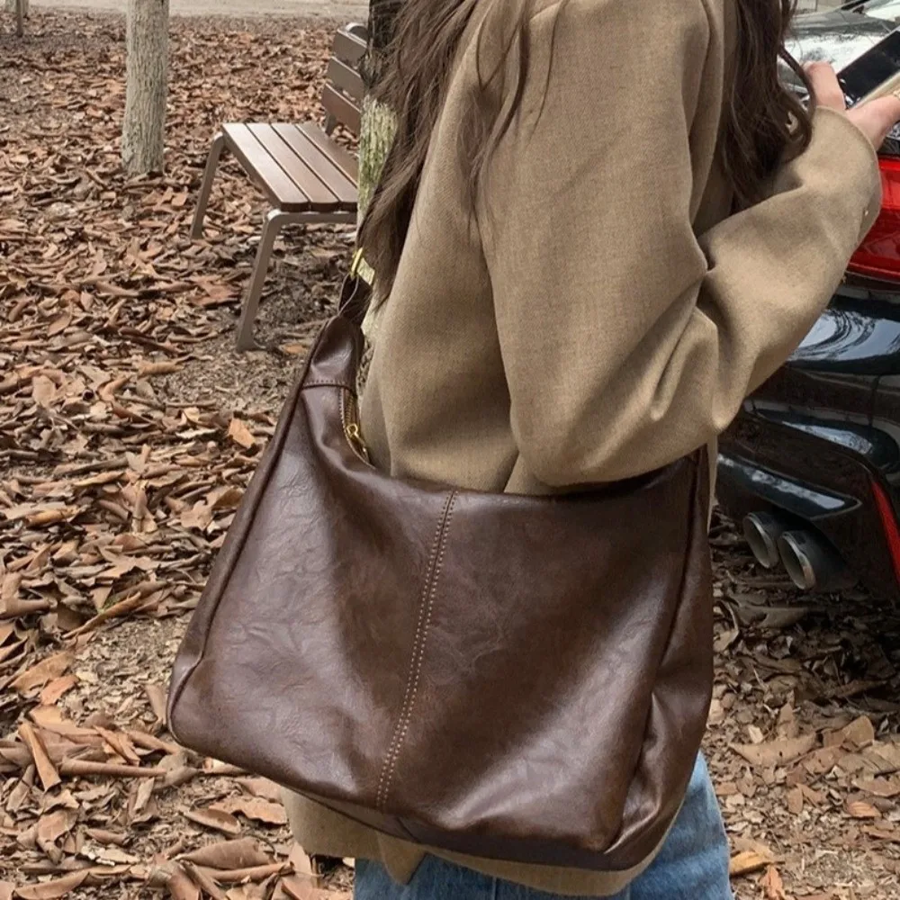 sac à bandoulière carré boston décontracté hobo, sac à bandoulière en cuir de grande capacité y2k avec fermeture éclair pour femmes et filles