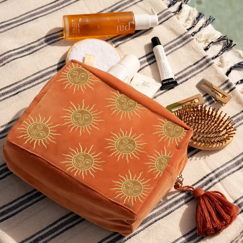 trousse de maquillage imprimée square sun god, trousse à main pour articles de toilette quotidiens.