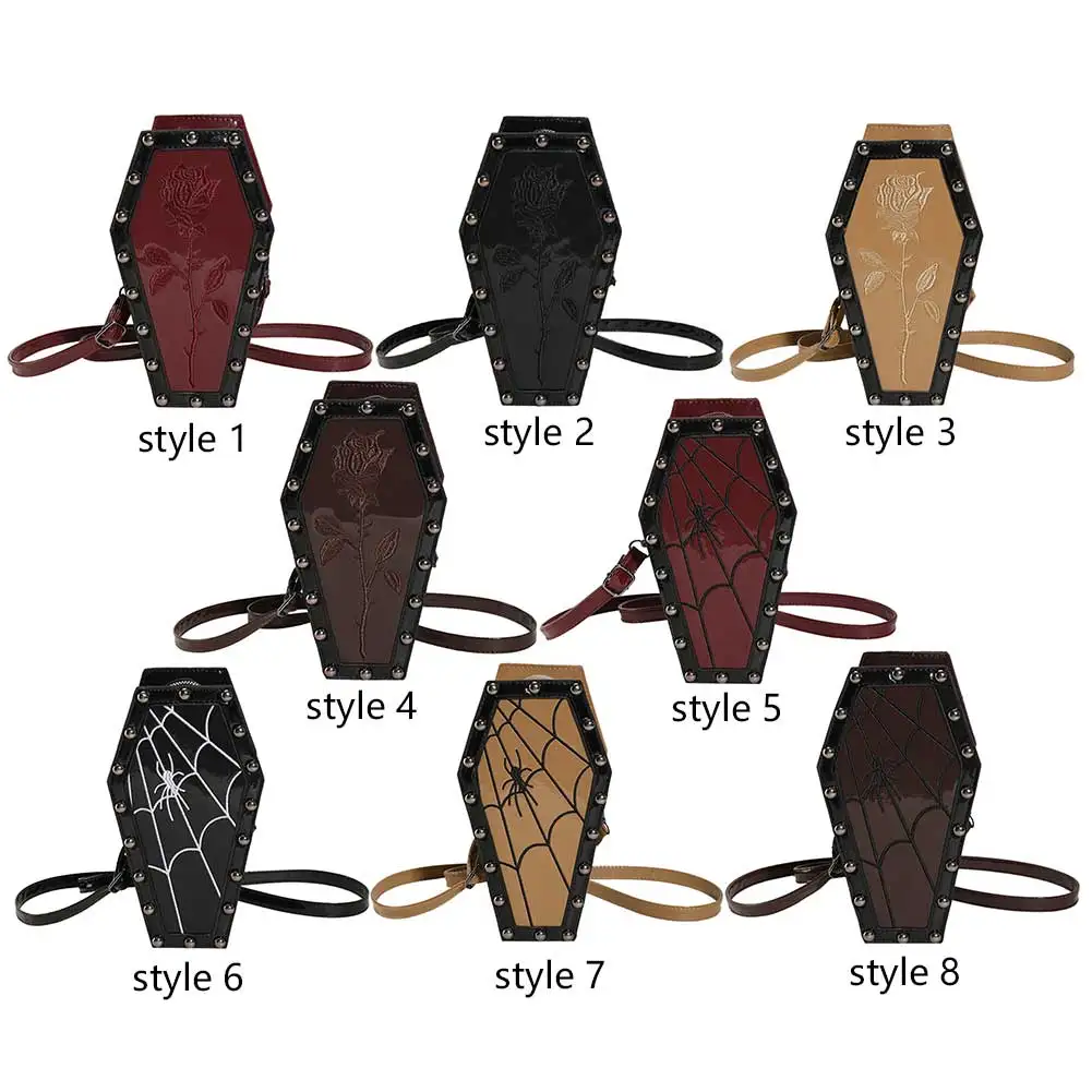 femmes cercueil sacoche sac à main dessin animé gothique sac à bandoulière en cuir pu araignée pochette à bandoulière sac cartable décontracté halloween sac à bonbons