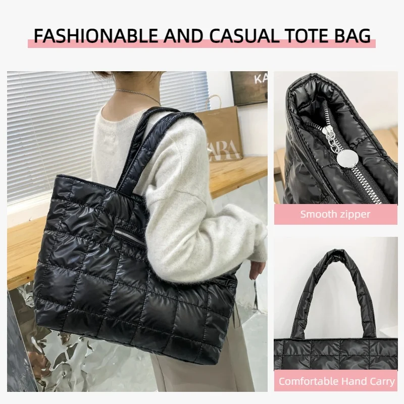 sac fourre tout à la mode pour femmes, grande capacité, sac à main matelassé à carreaux, parfait pour les sorties quotidiennes, les voyages, les déplacements au travail, etc.