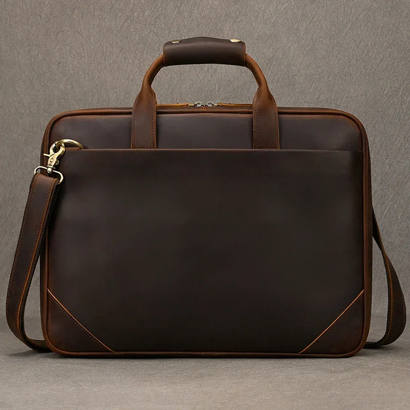 sac de banlieue d'affaires en cuir pour hommes, porte documents en cuir de vache, sac à main rétro mode, sac à bandoulière pour documents a4, pochette d'ordinateur
