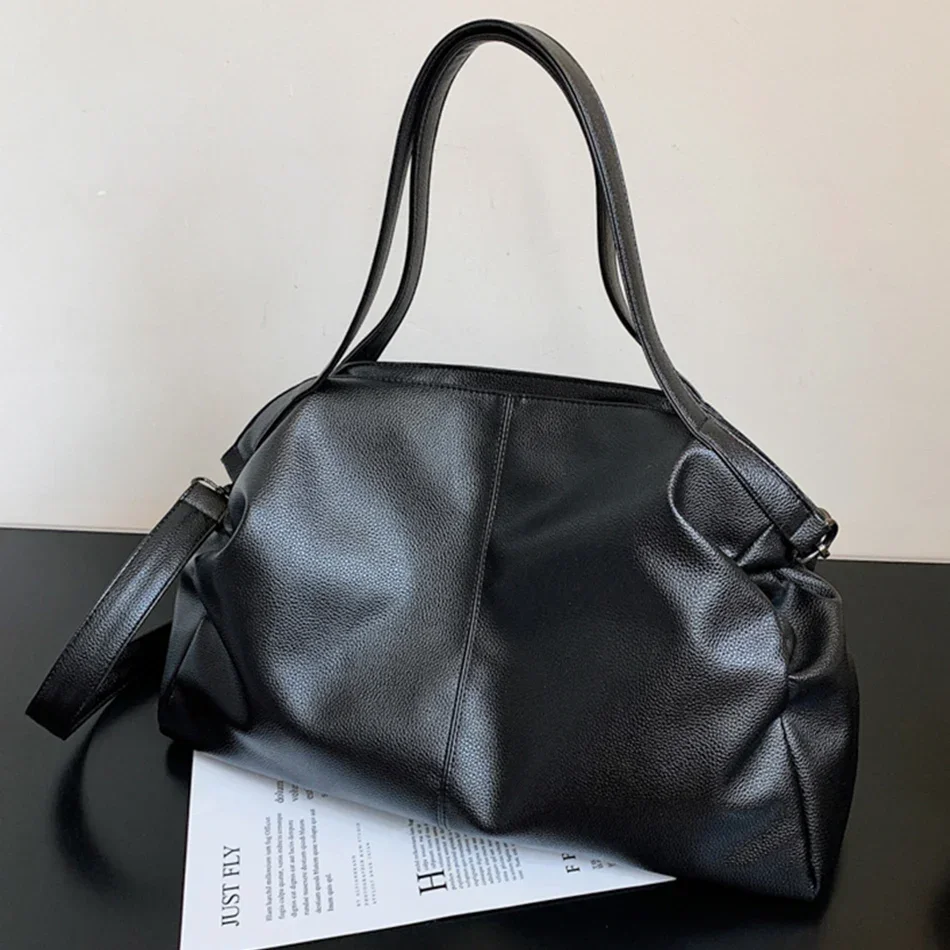 grands sacs à bandoulière noirs pour femmes, sac de shopping hobo, couleur unie, sac à main en cuir pu de qualité, fourre-tout de voyage pour dames, 2024
