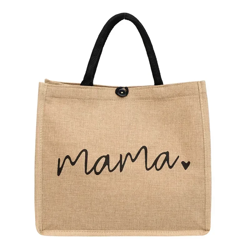 femmes sac fourre tout mode maman lettre impression lin sac à main grande capacité bébé sac à couches décontracté shopping sac à bandoulière maman cadeaux