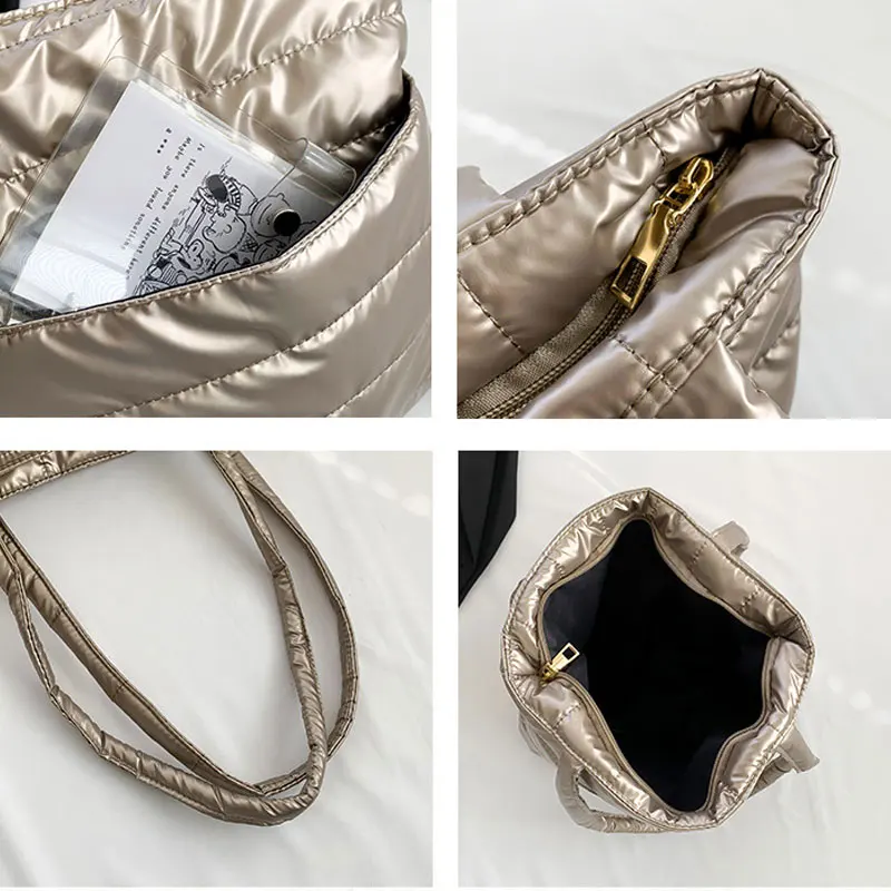 sacs pour femmes hiver vers le bas sacs à main coton rembourré espace mobile brillant femme polyester épaule sac à main pas cher bolsas para mujeres