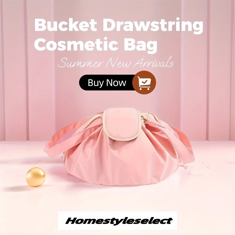 sac à cosmétiques seau de grande capacité, organisateur de voyage de maquillage à cordon avec sangle réglable, poches supérieures rabattables, cadeau