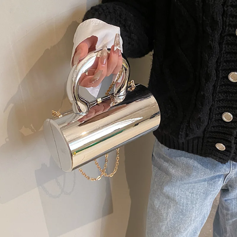 sac à main femme sacs pour femmes 2025 pochettes de fête mode cylindre mini sac à main de soirée bandoulière sac à bandoulière boîte en or pochette