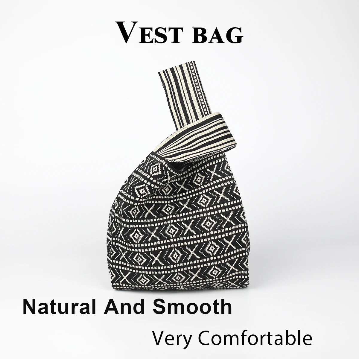 sac à main tricoté avec lignes de style bohème et design de couleurs contrastées, tissu pliable et durable, adapté à toutes saisons, convient aux téléphones mobiles, clés, cosmétiques rouge à lèvres, bouteilles d'eau, choix parfait pour les vêtements de travail quotidiens, les voyages et les vacances, convient toutes les saisons
