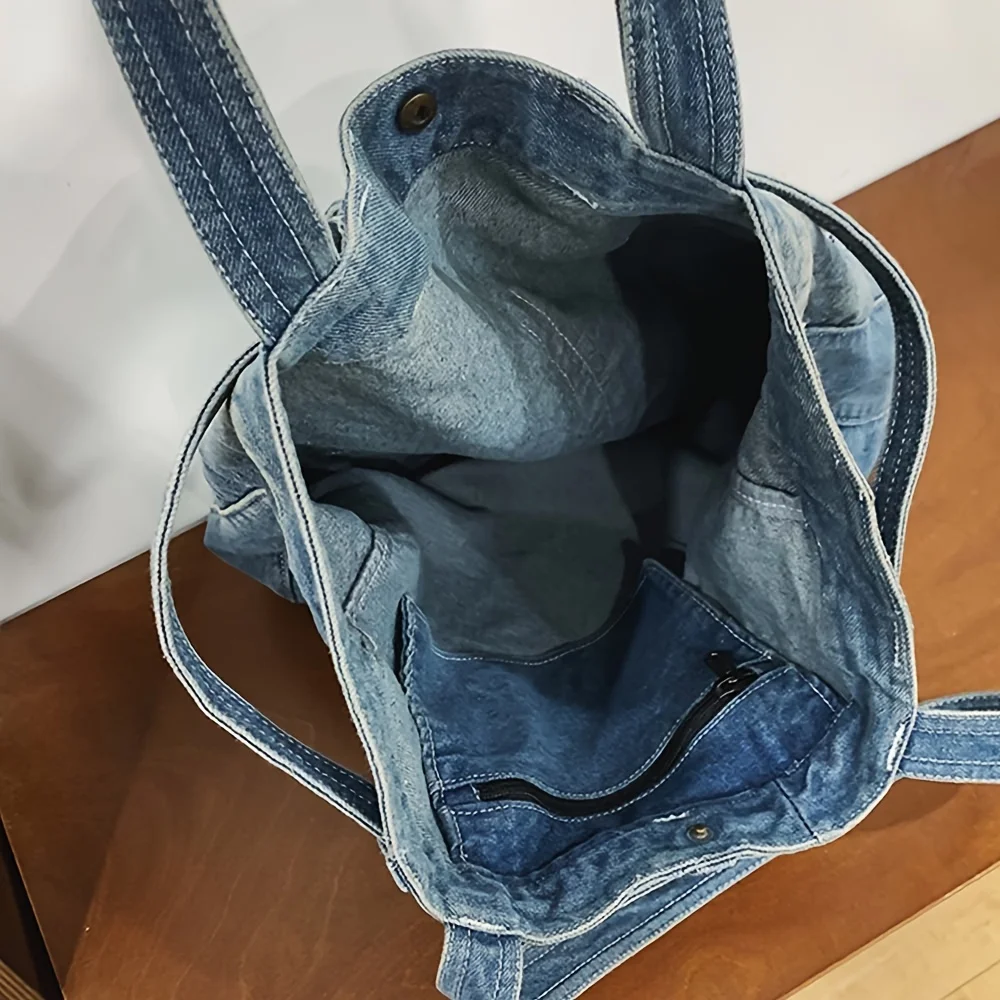 sac à main décontracté en denim de grande capacité, fourre tout à la mode, niveau d'apparence Éwer, sous les bras