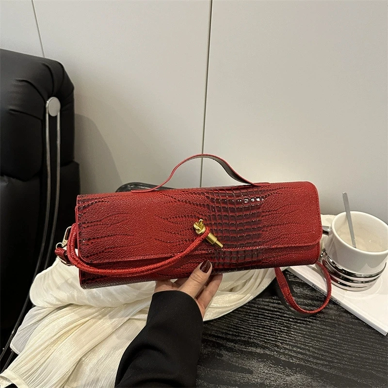 sac à poignée supérieure design de luxe pour femmes, sac à main de soirée long, sacs à bandoulière motif crocodile, tenues à la mode
