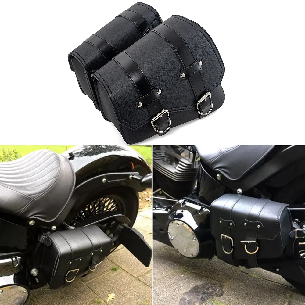 Sacs de selle latéraux de moto en cuir PU, sac à outils à bras oscillant, porte-bouteille, café Racer, sac de rangement étanche pour Cruiser