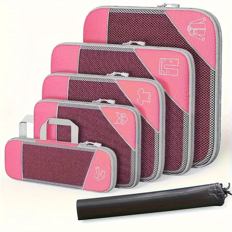 ensemble de cubes d'emballage à compression, accessoires d'organisateur de bagages de voyage en polyester, sacs de rangement extensibles, valises