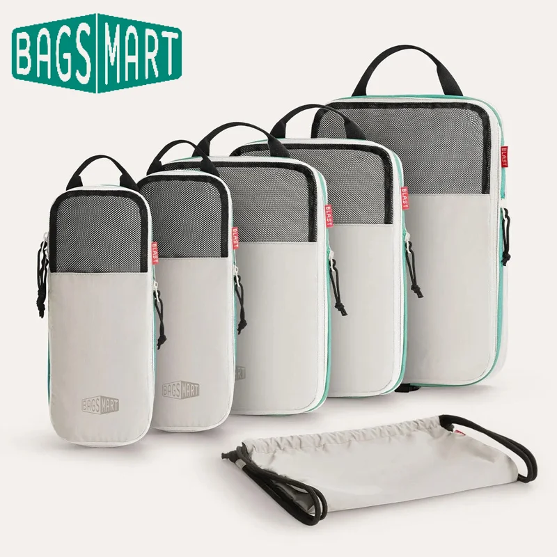 BAGSMART – Cubes d'emballage à Compression, ensemble de voyage extensible, sac de rangement, organisateur de voyage, valise de transport de bagages, 6 pièces