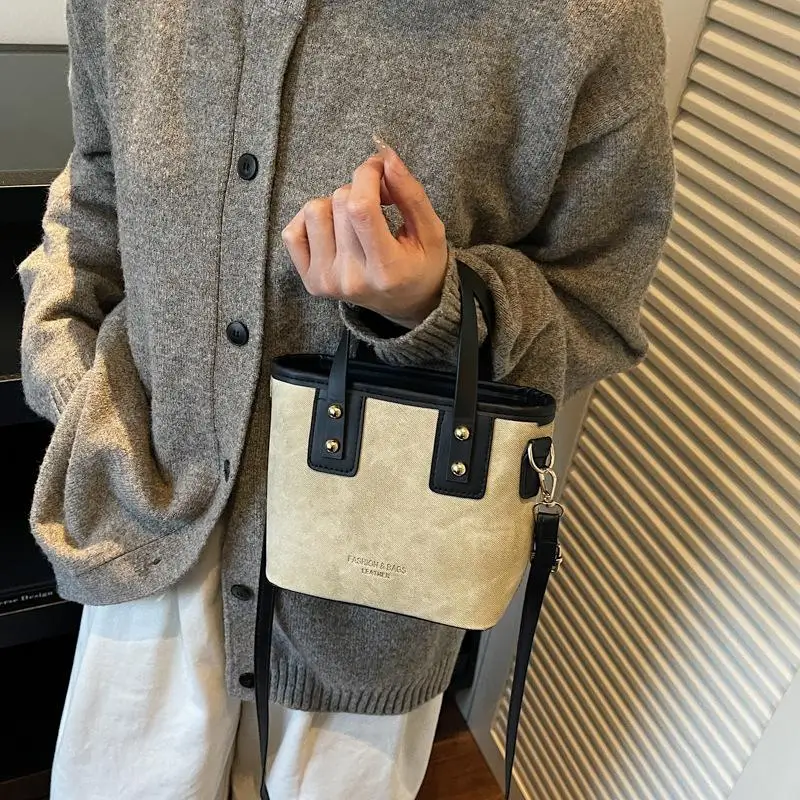 petit sac à bandoulière carré pour femmes, sac seau polyvalent tendance, sac à main couleur bloquée