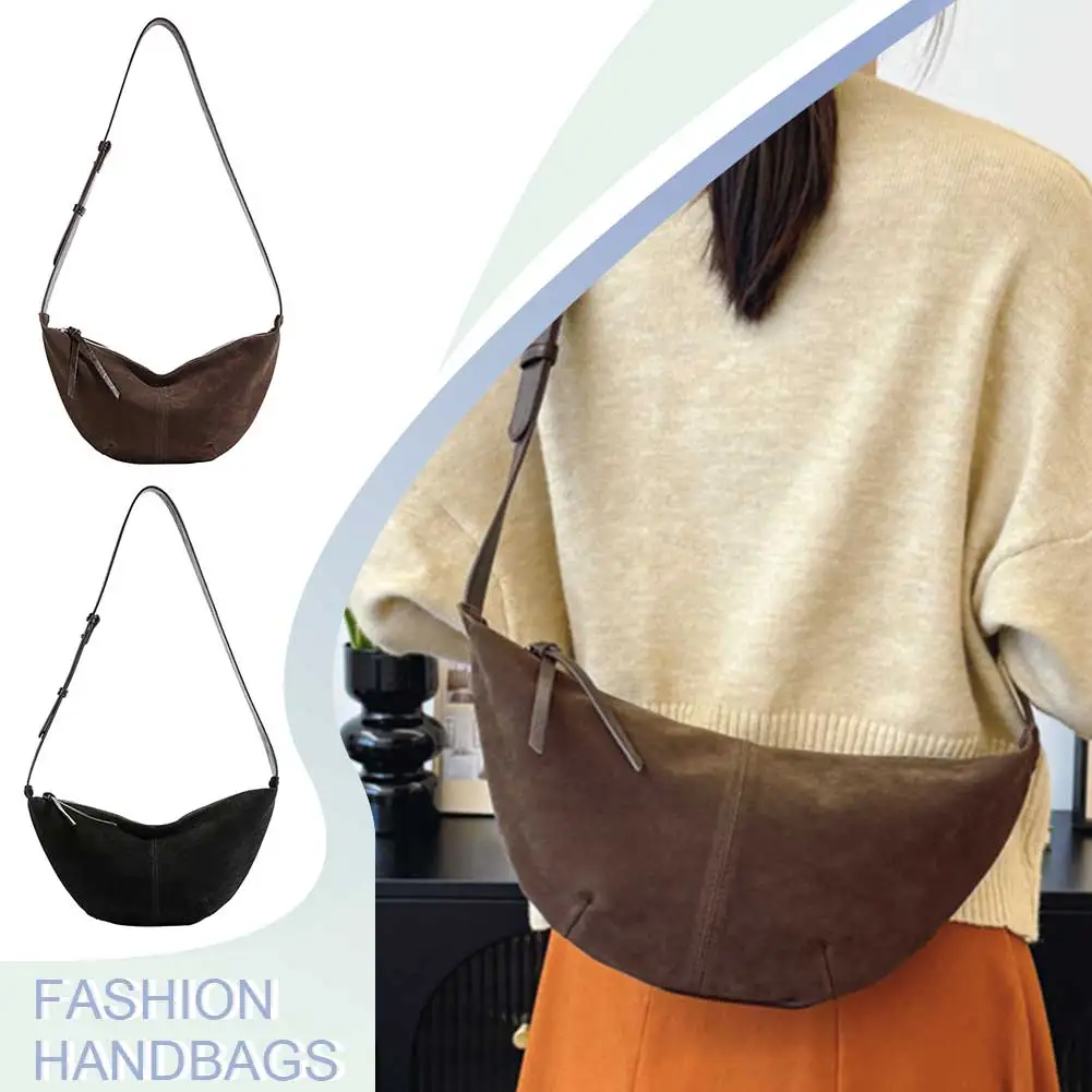 sac à bandoulière en forme de croissant pour hommes et femmes, sac à bandoulière à sangle réglable, sac à bandoulière hobo multi poches en daim, sac à boulettes solide pour le travail et les voyages