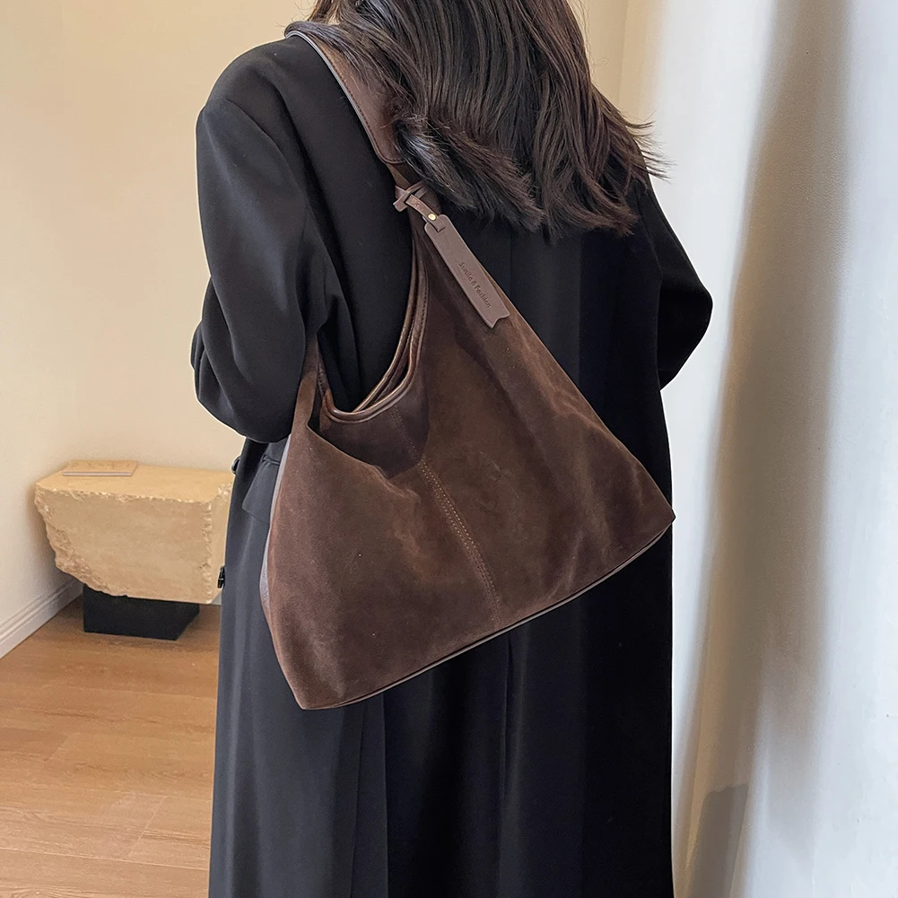 sac à main slouchy en daim pour femmes, sac hobo lancé, fermeture magnétique, sac à main rétro, grande capacité, sac à main pour le travail et les voyages
