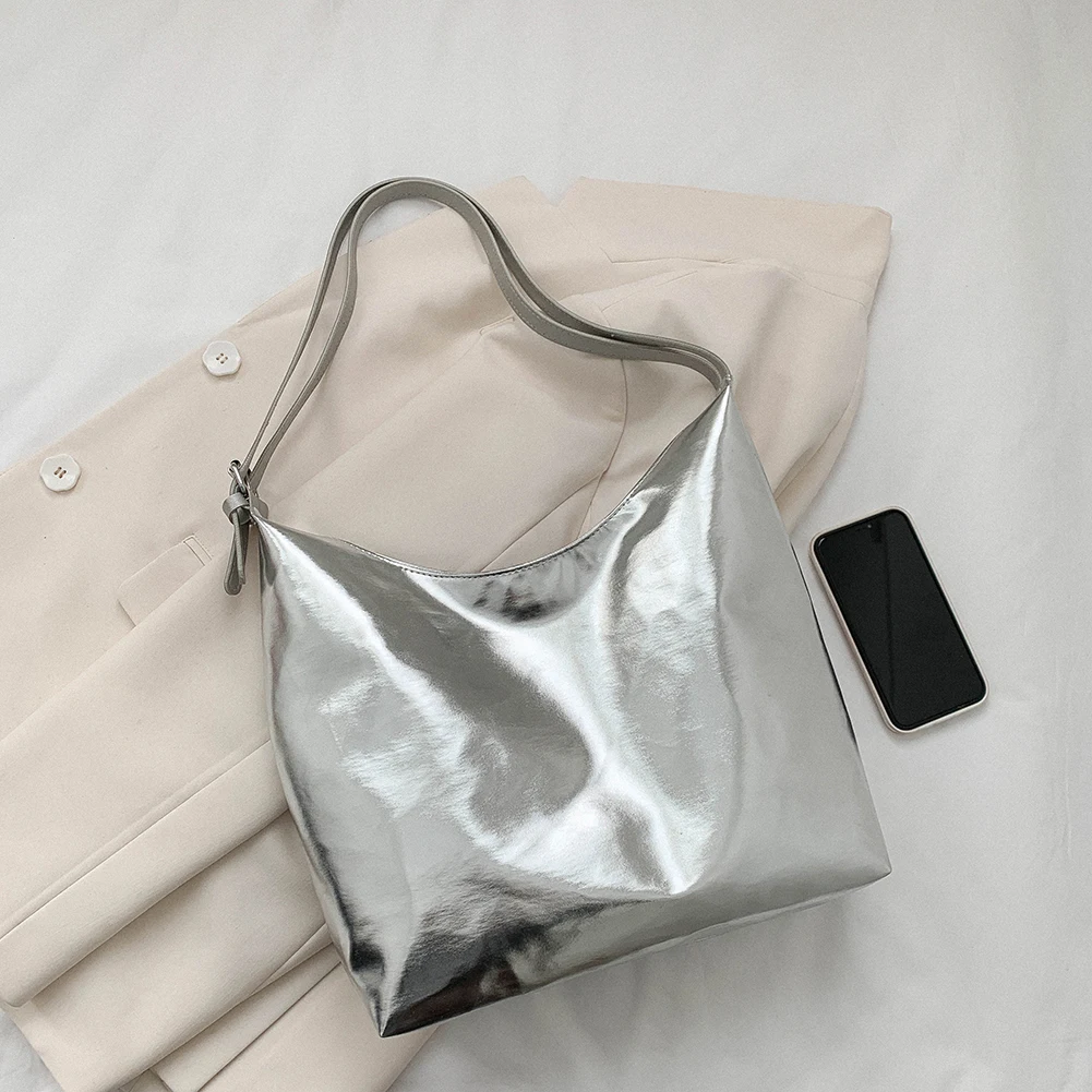 sac à provisions de luxe pour femme, sac à main à poignée supérieure en pu, sac fourre tout en cuir décontracté, haute capacité, argent, or, designer, mode