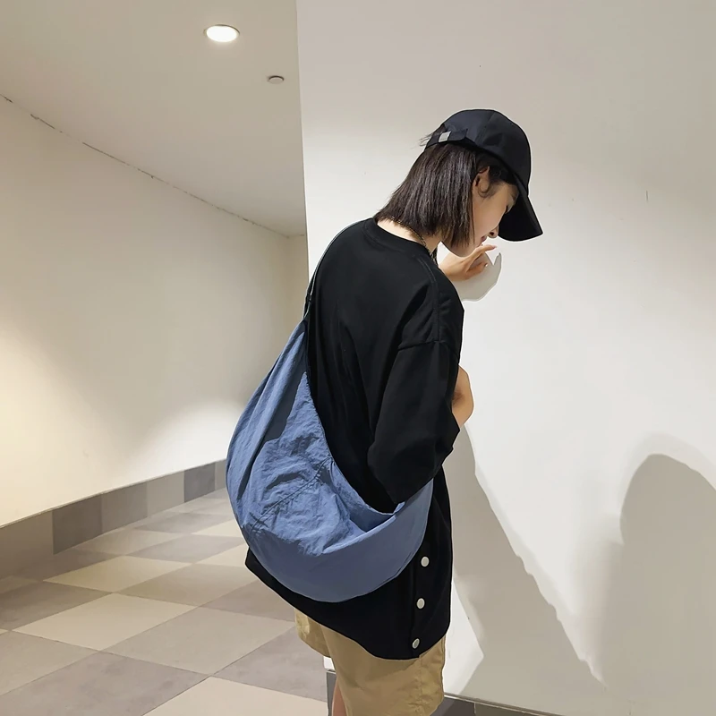 sac hobo en nylon à sangle réglable pour femme, avec fermeture Éclair, en forme de croissant, pour le bureau, le shopping et les voyages