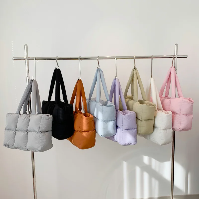 sacs fourre tout matelassés en coton pour femmes, sacs à main de grande capacité, sac à provisions, designer, hiver