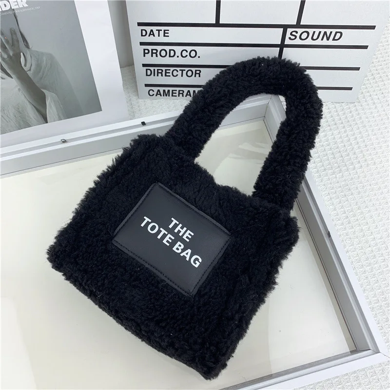 sac fourre tout en laine d'agneau pour femme, sac à main de luxe, sacs à bandoulière initiés, fourre tout à la mode, hiver