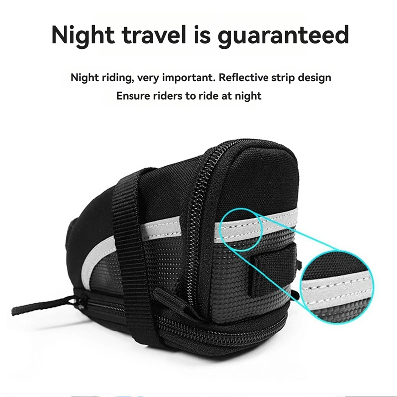 y67a sac de selle de vélo sac de siège à sangle réfléchissant et étanche pour les essentiels du cyclisme, le rangement du siège de vélo
