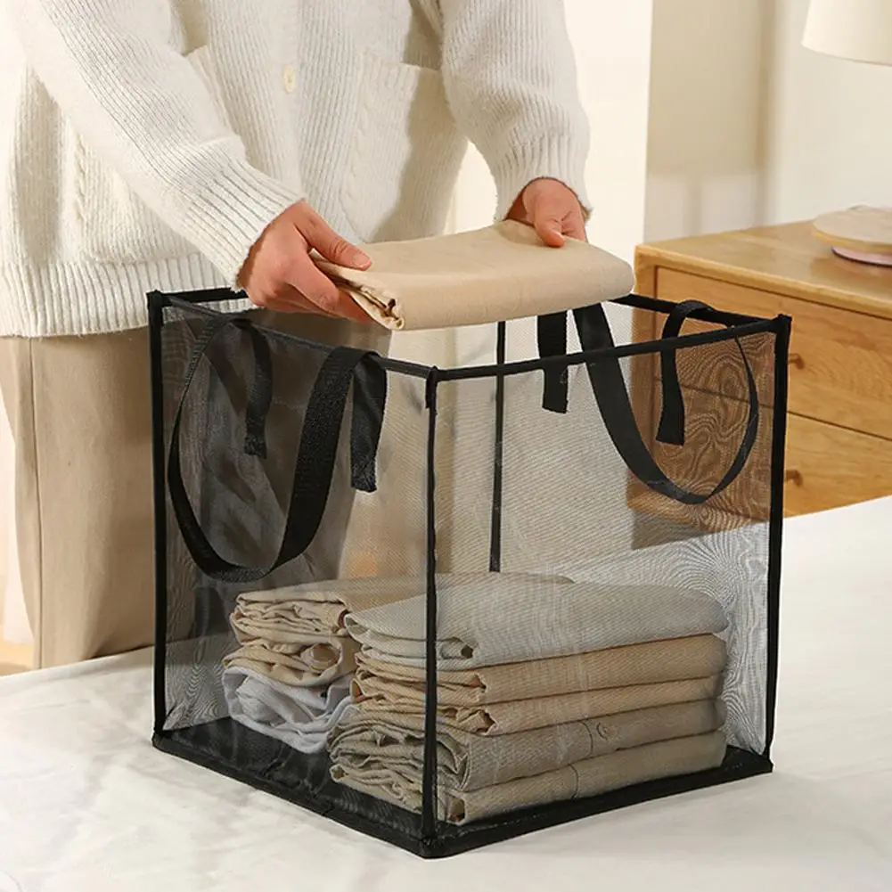 panier à linge carré pliable, durable, respirant, sac de rangement en maille de grande capacité, panier à linge simple pour salle de bain