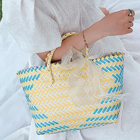 sacs à provisions de plage de grande capacité pour femmes, sac tissé initié, sacs à main en paille faits à la main, sac de voyage d'été
