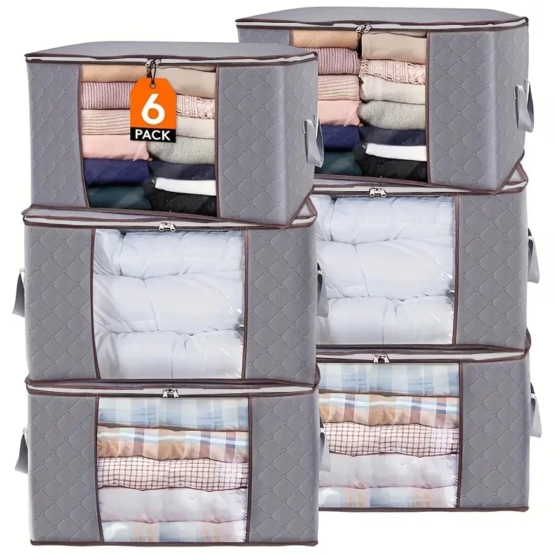 sac de rangement pour couette, boîte d'organisation, sac d'organisation pour vêtements en tissu pliable pour couette, couverture, literie et vêtements, 3 pièces/6 pièces, m