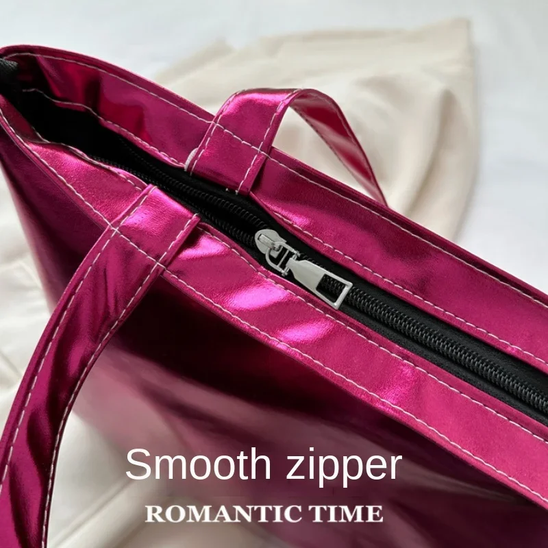 sacs fourre tout brillants pour femmes, pochette de shopping de grande capacité, sacs à main en cuir pu brillant décontracté, sac à bandoulière pour filles