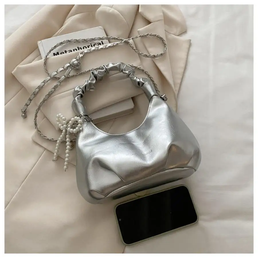 sac à main plissé à la mode pour femmes, pendentif nœud papillon, sac à bandoulière à la mode, sac à bandoulière simple et élégant, tendance en chaîne